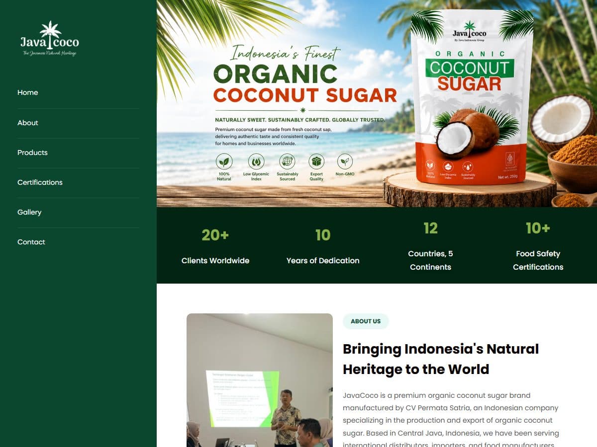 Tampilan website JavaCoco