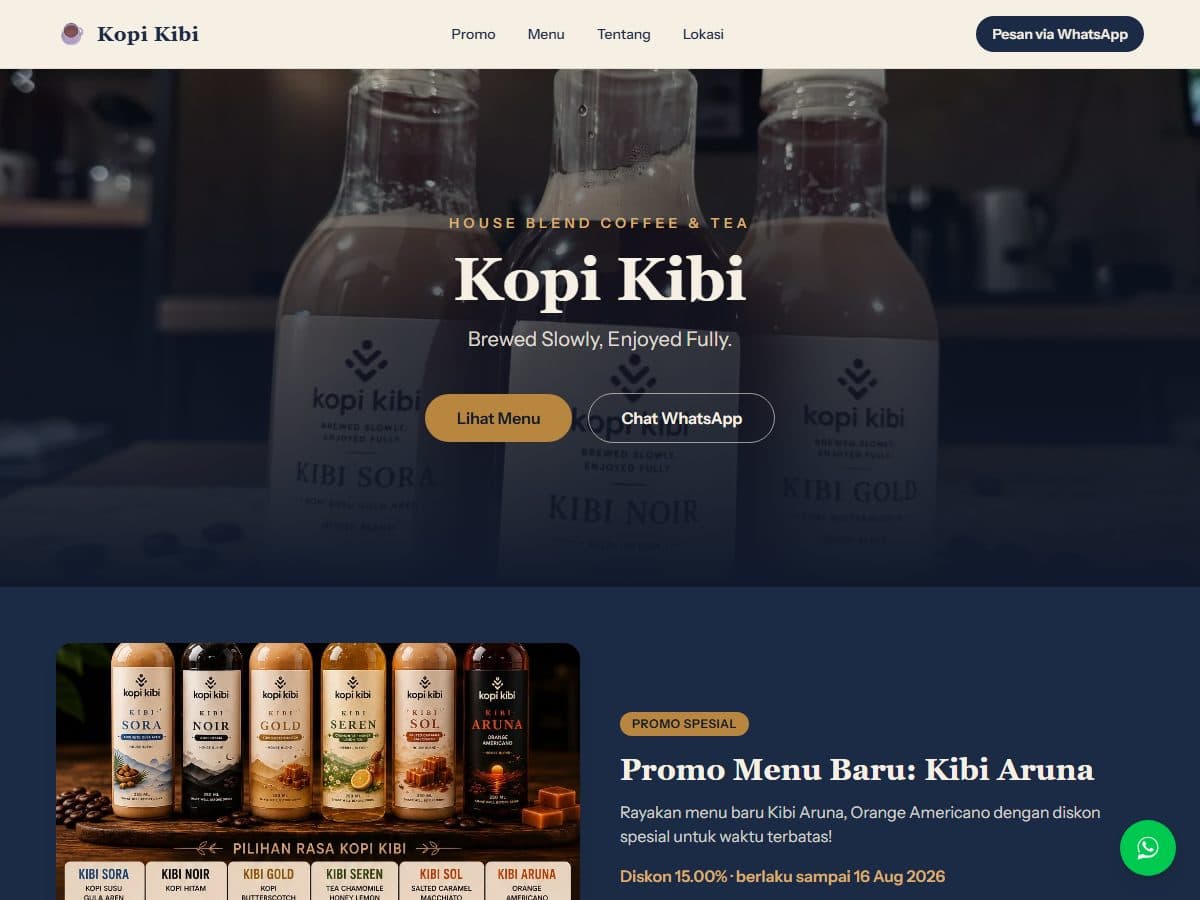 Tampilan website Kopi Kibi