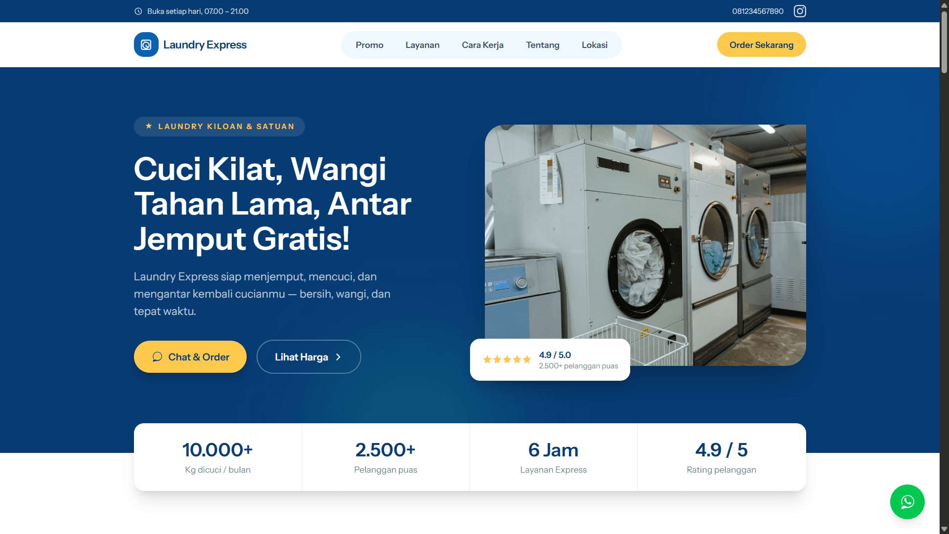 Tampilan website Laundry Express